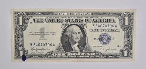 1957-B $1 United States Silver Certificate Blue Seal Ink Smear a5448