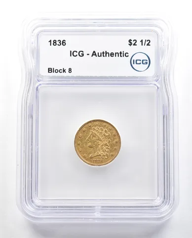 1836 $2.50 Classic Head Gold Quarter Eagle Block 8 Authentic ICG *4891