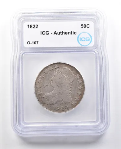 1822 Capped Bust Half Dollar O-107 Authentic ICG a2998