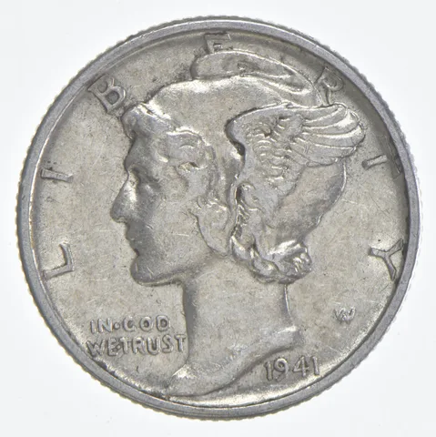 1941-D Mercury Dime 90% Silver AU Almost Unc