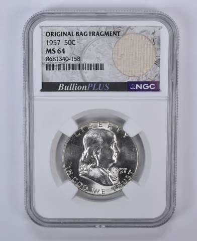 1957 Franklin Half Dollar Original Bag Fragment MS64 NGC