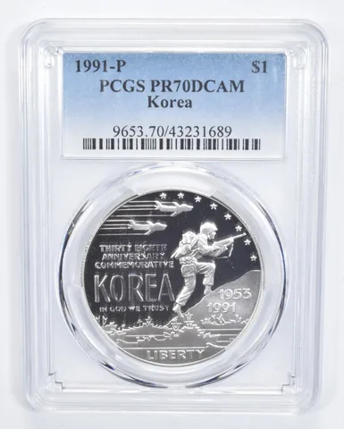 1991-P Korean War Commemorative Silver Dollar PR70 DCAM PCGS