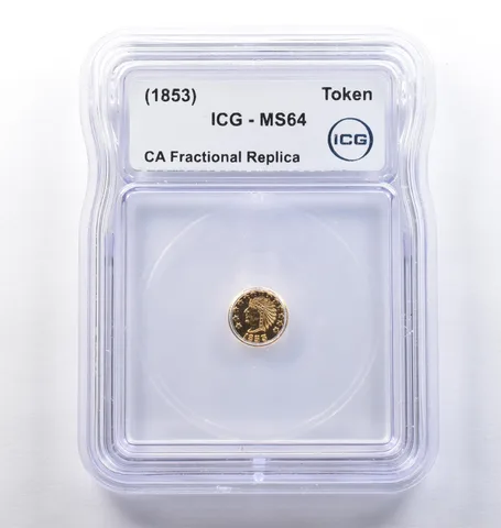 (1853) CA Fractional Gold Style Token Indian Head 1/4 Dollar MS64 ICG *3746