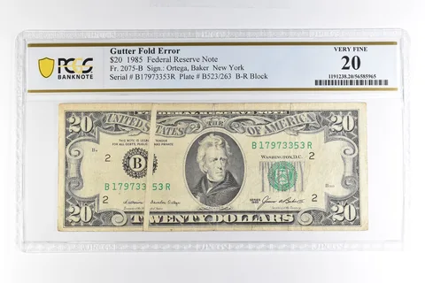 1985 $20 New York NY FRN Gutter Fold Error Fr#2075-B Very Fine 20 PCGS *4987