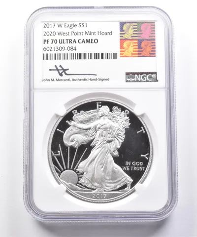 2017-W American Silver Eagle 2020 West Point Mint Hoard Mercanti PF70 NGC *7359