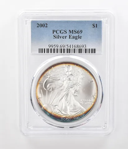 2002 American Silver Eagle MS69 PCGS Peripheral Tone a1246