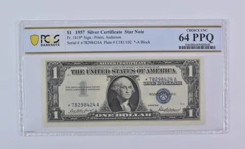 1957 $1 Silver Certificate Star Note Fr#1619* Choice Unc 64 PPQ PCGS *8081