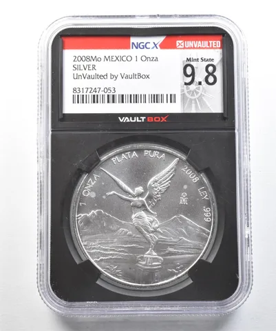 2008 Mo Mexico 1 Onza Silver Libertad Unvaulted Vaultbox MS9.8 NGCX *2490