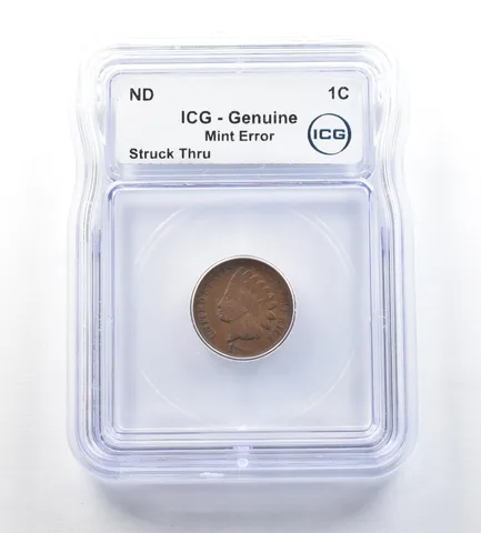 ND Indian Head Cent Mint Error Struck Thru Genuine ICG *0646