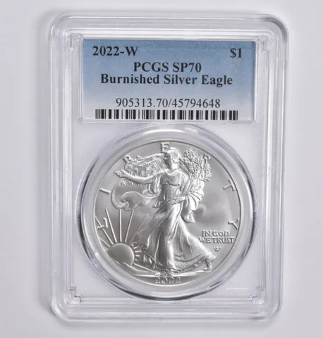 2022-W BURNISHED SILVER EAGLE SP70 PCGS Blue Lbl