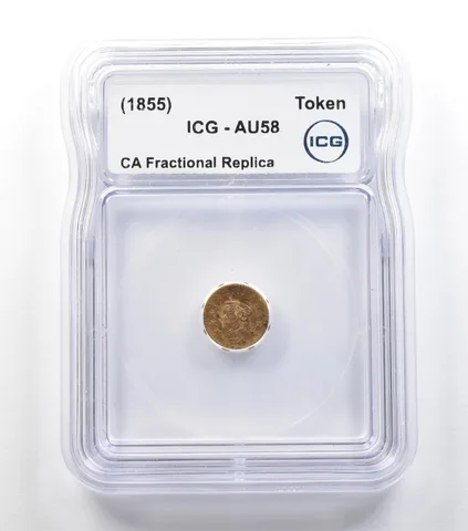 (1855) California Fractional Gold Token 1/2 Dollar Liberty Head AU58 ICG *3965