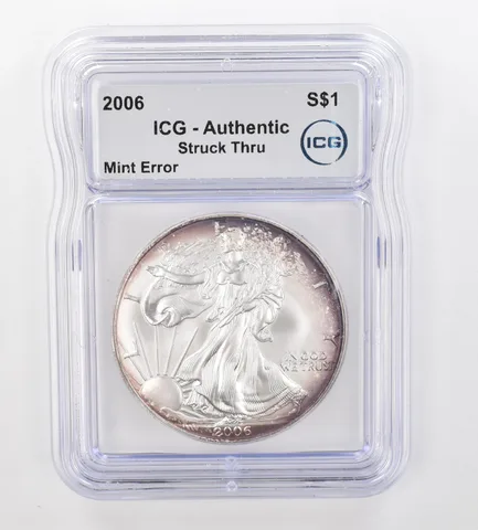 2006 American Silver Eagle Error Struck Thru Authentic ICG Peripheral Tone *0888