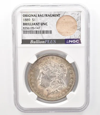 1889 Morgan Silver Dollar Original Bag Fragment BU NGC Beautiful Tone *3182