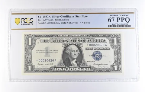 1957 A $1 Silver Certificate Star Note Fr#1620* Superb Gem Unc 67 PPQ PCGS *8261