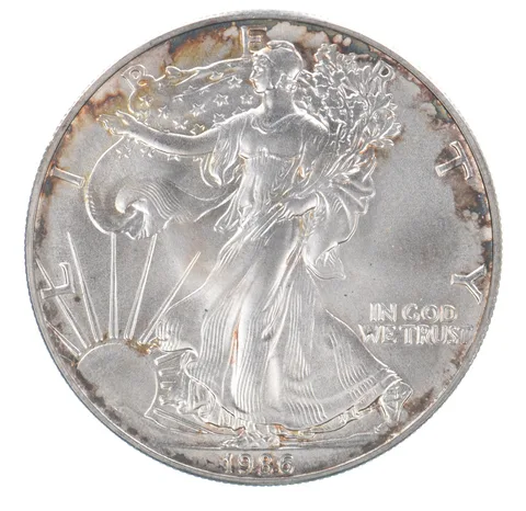 Beautiful Toned - 1986 American Silver Eagle 1 Troy Oz .999 Fine Silver *094