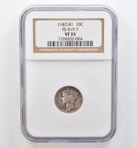 1942/41 Mercury Dime FS-010.7 VF35 NGC Beautiful Tone *9568