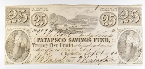 1840 25 Cents Baltimore MD Patapsco Savings Fund Obsolete Note *8537