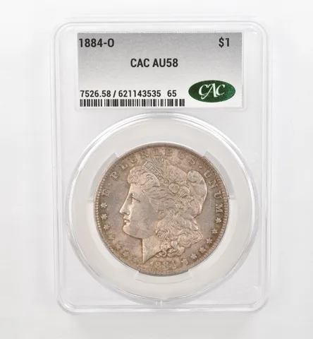 1884-O Morgan Silver Dollar AU58 CAC CACg Beautiful Tone *0488