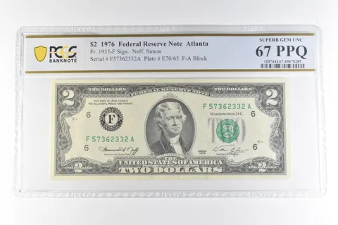 1976 $2 Atlanta GA FRN Fr#1935-F Superb Gem Unc 67 PPQ PCGS *0654