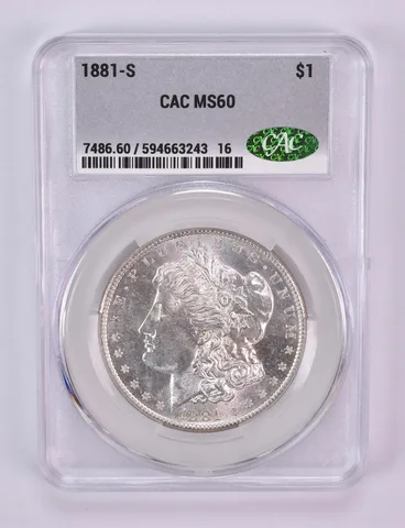 1881-S Morgan Silver Dollar MS60 CAC CACg