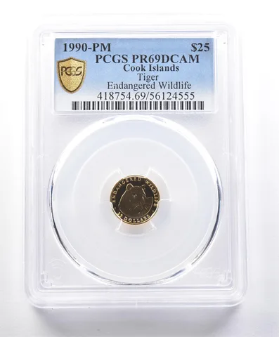 1990 PM Cook Islands $25 Endangered Wildlife Tiger Gold PR69 DCAM PCGS *4139
