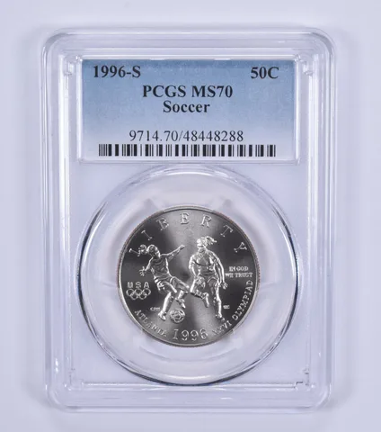 1996-S Olympic Soccer Commemorative Half Dollar MS70 PCGS Blue Label