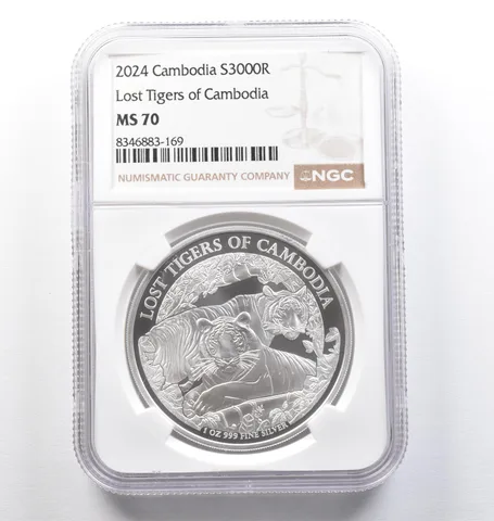 2024 Cambodia 3000 Riels Lost Tigers Of Cambodia 1 Oz Silver MS70 NGC *9485