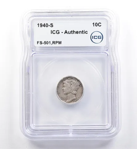 1940-S Mercury Dime FS-501 RPM Authentic ICG *5997