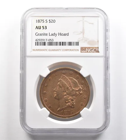 1875-S $20 Liberty Head Gold Double Eagle Granite Lady Hoard AU53 NGC *4289