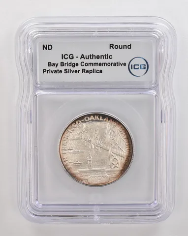 ND Bay Bridge Commemorative Private Silver Round Authentic ICG Nice Tone *4322