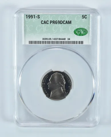 1991-S Jefferson Nickel PR69 DCAM CAC CACg