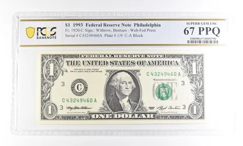1993 $1 Philadelphia PA FRN Fr#1920-C Superb Gem Unc 67 PPQ PCGS *2912