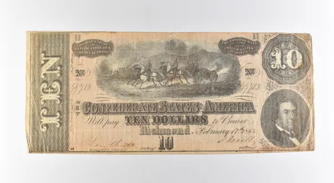 1864 $10 Confederate States Of America Large Note *3161