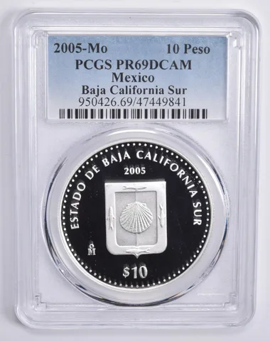 2005 Mo Mexico 10 Pesos Silver Baja California Sur PR69 DCAM PCGS Blue Lbl