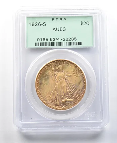1926-S $20 Saint Gaudens Gold Double Eagle AU53 PCGS OGH *3481