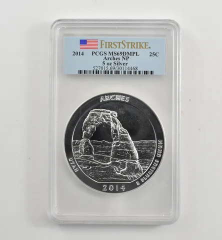 2014 5 Oz Silver Quarter America The Beautiful Arches MS69 DMPL PCGS *1723