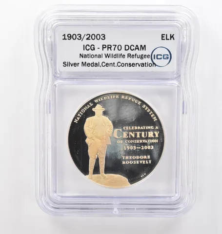 2003 National Wildlife Refuge Elk Silver Medal PR70 DCAM ICG Nice Tone *6194