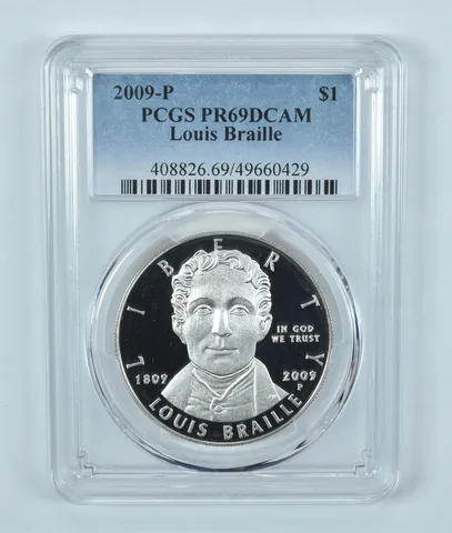2009-P Louis Braille Commemorative Dollar PR69 DCAM PCGS Blue Label