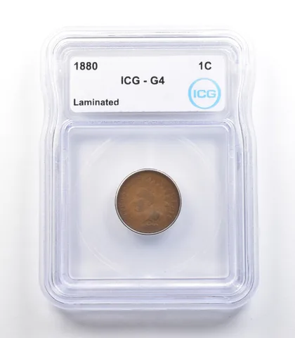 1880 Indian Head Cent Mint Error Laminated G4 ICG *2300