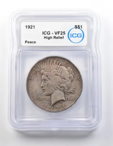 1921 Peace Silver Dollar High Relief VF25 ICG *8675