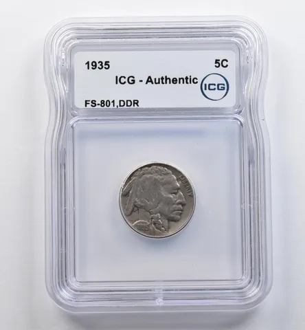 1935 Indian Head Buffalo Nickel FS-801 DDR Authentic ICG *9005