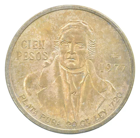 1977 Mo Mexico 100 Pesos Silver Beautiful Tone *7189