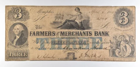 1854 $3 Memphis TN Mechanics Bank Obsolete Note *8650