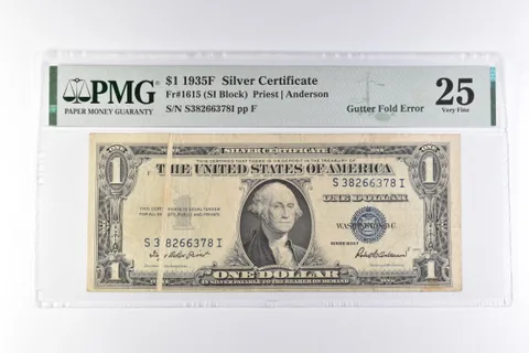 PMG 25 VF $1 1935F Silver Certificate Fr#1615 Gutter Fold Error *3090
