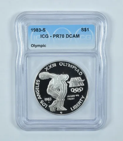 1983-S Olympic Discus Commemorative Silver Dollar PR70 DCAM ICG
