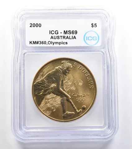 2000 Australia 5 Dollar Sydney Olympics Hockey KM#360 MS69 ICG *7898