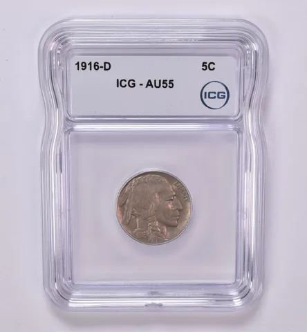 1916-D Indian Head Buffalo Nickel AU55 ICG Beautiful Tone *0433