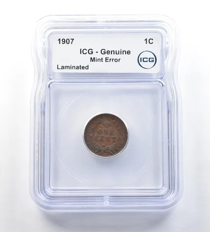 1907 Indian Head Cent Mint Error Laminated Genuine ICG *0659