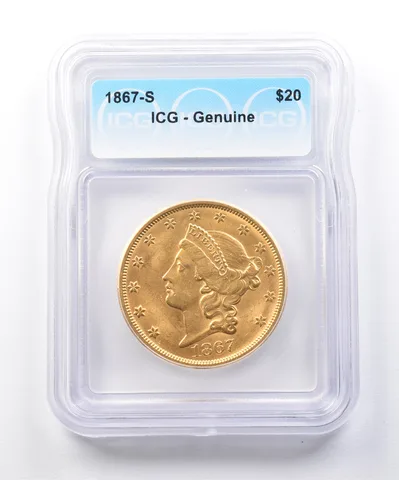 1867-S $20 Liberty Head Gold Double Eagle Genuine ICG *3863