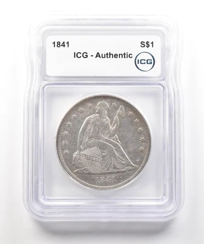 1841 Seated Liberty Silver Dollar Authentic ICG a4319